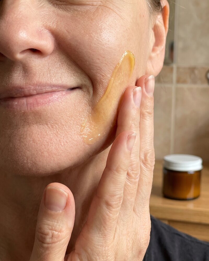 Close-up of a woman's glowing, naturally nourished skin